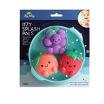 Itzy Ritzy Bath Squirter Toys – Set of 3 Textured, Fruit-Shaped Bath Toys & 1 Sprinkle Strainer – Itzy Splash Pals Promote Sensory Play, Cause & Effect, & Motor Skill Development – 6 Mos & Up (Fruit)