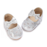 LAFEGEN Baby Girls Mary Jane Flats with Bownot Non Slip Soft Sole PU Leather Newborn Infant Toddler First Walker Cirb Dress Shoes(12-18 Months Toddler 16 Silver)