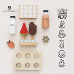 Le Toy Van – Wooden Stand Alone Fridge Freezer Set | Grand Free Standing Refrigerator & Freezer with Accessories Pretend Play Set – Suitable for 36+ Months