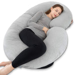 INSEN Pregnancy Pillow for Sleeping, Maternity Pillow with Jersey Cotton Cover,C Shaped Body Pillow for Pregnant Women(Grey Jersey)