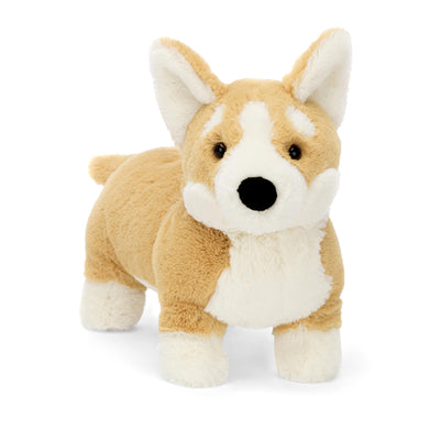 Plush toy corgi dog on a white background