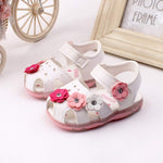 POLG Infant Baby Girls Summer Flower Sandals Newborn Princess First Walkers Shoes Flat Outdoor LED Luminous Shoes (White, 9-12Months)