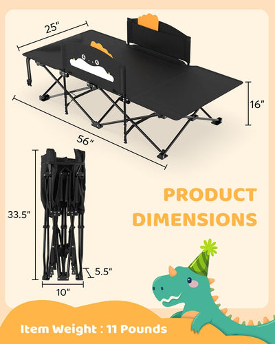 ZENPETIO Kids Camping Cot, Foldable Toddler Bed with Safety Rails & Glow-in-The-Dark Blanket, Sturdy Portable Design for Travel, Indoor Outdoor Sleeping Cot for Toddlers Kids