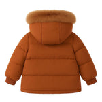 HILEELANG Toddler Baby Kids Winter Puffer Jacket with Detachable Hood and Faux Fur Trim – Warm Windproof Water-Resistant Coat for Boys and Girls 12M–7T, Caramel