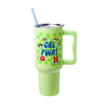 Silver Buffalo Powerpuff Girls Girl Power Groovy Retro Featuring Blossom, Bubbles, and Buttercup Stainless Steel Tumbler with Handle and Straw, Fits in Standard Cup Holder, 40 Ounces