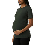 Motherhood Maternity Women's Short Sleeve Crew Neck Cross-Over Nursing Tee Shirt for Breastfeeding with Easy Access, Deep Depths, Small