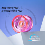 MAGICYOYO K2 Responsive Yoyo for Kids, Crystal Yo Yo Professional for Fingerspin Trick, Dual Purpose Plastic Yo-yo with Extra Unresponsive Bearing for Advanced + 12 Yoyo Strings + Yo Yo Bag (Pink)