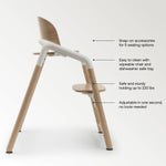Bugaboo Giraffe Wooden Baby High Chair, Adjustable in 1 Second, Easy to Clean, Safe and Ergonomic Highchair, Suitable from Birth in Combination with Newborn Set (Sold Separately), White