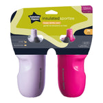 Tommee Tippee Insulated 9oz Sporty Spout Toddler Water Bottle, No Spill, Sippy Cups for Toddlers 1-3, Two-Piece Valve Helps Stop Spills, Lilac & Plum, BPA Free, Pack of 2