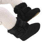 WaiHeikki Infant Baby Girl Boots Cute Bowknot Crib Shoes Winter Warm First Walker Shoes with Non-Skid Soles (Black, 12-18 Months)