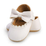 LAFEGEN Baby Girls Mary Jane Flats with Bownot Non Slip Soft Sole PU Leather Newborn Infant Toddler First Walker Cirb Dress Shoes, 0-6 Months Infant, 12 White