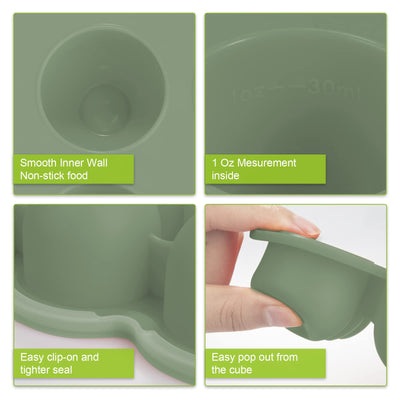 btrfe Baby Food Storage Container - 1.5oz x 12 Pods Silicone Freezer Tray with Lid for Homemade Baby Food, Fruit Purees, Vegetable & Breast Milk (Green)