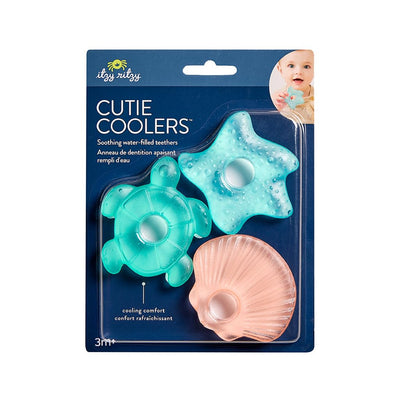 Itzy Ritzy Water-Filled Teethers - Cold Cutie Coolers Textured On Both Sides to Massage Sore Gums & Emerging Teeth - Can Be Chilled in Refrigerator, Set of 3 Seaside Water Teethers