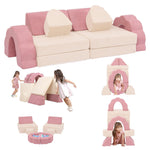 GudoInsole Flower Kids Play Couch 10PCS Toddler Couch High Density Foam Sectional Sofa Playroom Kids Furniture for Girls and Boys Bedroom (Pink)