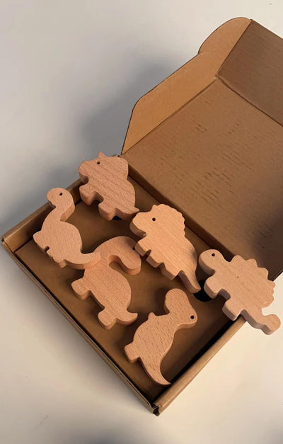 WONQEXZ Wall Hook,Child Baby Nursery Wood Wall Hook,Natural Dinosaur Coat Hooks,Wooden Hooks,Children Wall Mounted Hook,Set of 6