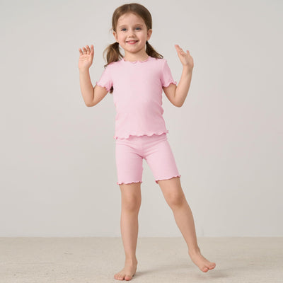 pureborn Toddler Pajamas Set Pjs - Little Girl Short Sleeve Snug Fit Sleepwear 2pcs Light Pink 2T
