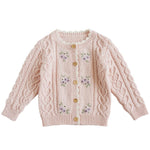 Baby Girls Cable Knit Cardigan Sweater Crewneck Embroider Cardigan Button Warm Jacket Coat for Toddler Pink