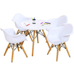 Costzon Kids Table and Chair Set, Mid-Century Modern Style Table Set Round Table with Armchairs for Toddler Children, Kids Dining Table and Chair Set (White, Table & 4 Chairs)