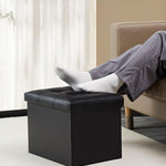 Bsketa Storage Ottoman, Folding Foot Stool with Thicker Foam Padded Seat Small Leather Storage Ottoman Bench Foot Rest for Living Room Foldable Coffee Table 17x13x13in,Black