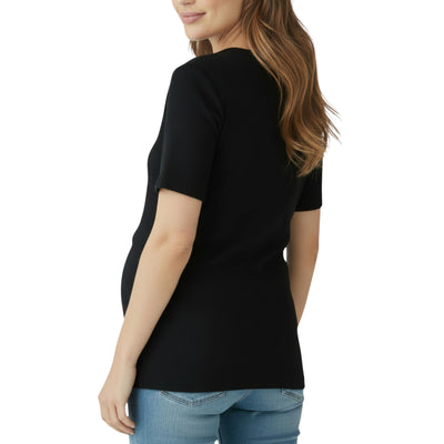 Motherhood Maternity Women's Short Sleeve Crew Neck Cross-Over Nursing Tee Shirt for Breastfeeding with Easy Access, Black, Large