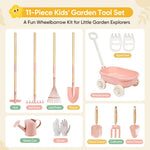Grenebo Kids Gardening Set with Wheelbarrow, 11-Piece Outdoor Yard, Beach, STEM Garden Play Kit with Child-Sized Tools, Durable, Safe & Fun Gift Toy for Ages 2+ Kids Toddlers Boys Girls (Pink)