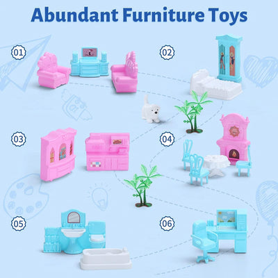 Doll House for Girls 3 4 5 6 7 8 Year Old - 3-Story 6 Rooms Dollhouse with 3 Dolls Light Accessories Furniture and Play Mat, DIY Pretend Dream Dollhouse Toy Gift for Kids (20.5'' x 16'' x 18.7'')