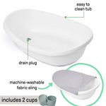 Ingenuity Room to Soak 4-in-1 Baby Bath Tub, Newborn to Toddler, Adjustable Full Coverage Sling, Supportive Seat, Includes 2 Pour & Rinse Cups, Easy Release Drain Plug, 0M+