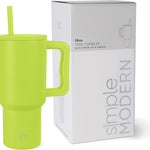 Simple Modern 40 oz Trek Tumbler with Handle and Straw Lid | Cup Holder Friendly Insulated Stainless Steel Travel Mug | Almond Birch