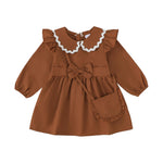 Kucnuzki 12-18 Month Girl Clothes Baby Girl Solid Color Outfit Long Sleeve Zip Up Dress Brown Collared Fall Winter Toddler Girls Plain Dresses with Cute Bag