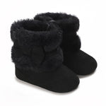 WaiHeikki Infant Baby Girl Boots Cute Bowknot Crib Shoes Winter Warm First Walker Shoes with Non-Skid Soles (Black, 12-18 Months)