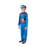 MARVEL Captain America Official Youth Value Costume - Full-Bodied Fabric Jumpsuit with High-Resolution Printed Design and Plastic Half Mask