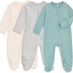 Aablexema Baby Footie Pajama with Mitten Cuffs, Double Zipper Infant Cotton clothes Sleeper Pjs, Footed Sleep Play