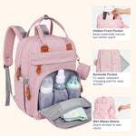 BabbleRoo Diaper Bag Backpack - Baby Essentials, Travel Essentials Baby Bag with Changing Pad, Stroller Straps & Pacifier Case - Unisex, Pink Birdy