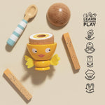 Le Toy Van - Wooden Honeybake 'Chicky Chick' Wooden Egg Cup Set | Pretend Food Kitchen Play Toy Set | Kids Role Play Toy Kitchen Accessories