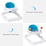 BABY JOY Baby Walker, Foldable Activity Walker with Adjustable Height, Large Tray & Removable Toys, Baby Walker with Wheels for Boys Girls 6-18 Months (Blue)