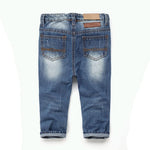 KIDSCOOL SPACE Baby Girl Boy Jeans,Little Kid Elastic Band Inside Ripped Denim Pants,Light Blue,6-12 Months