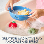Itzy Ritzy Bath Squirter Toys – Set of 3 Textured, Pasta-Shaped Bath Toys & 1 Sprinkle Strainer – Itzy Splash Pals Promote Sensory Play, Cause & Effect, & Motor Skill Development – 6 Mos & Up (Pasta)