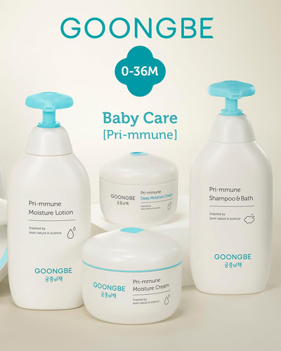 GOONGBE Pri-mmune Moisture Lotion - Korean Baby Body Lotion - Hypoallergenic Moisturizing & Calming Daily Moisturizer for Dry Skin - Fast Absorbing, Naturally Derived Non-Greasy Lotion, 11.8 oz.