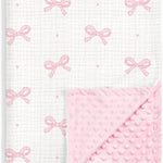 Bow Baby Blankets for Girls, Soft Nursery Minky Blankets with Muslin and Dotted Fleece Back 30x40 inches, Receiving Bed Quilt for Newborn, Infants, Toddlers