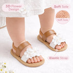 Yibubu Baby Girl Flower Sandals Soft Sole Infant First Walker Shoes, Cute Toddler Summer Sandals with 3D Chiffon Flowers & Elastic Heel Strap for Newborn 0-6 6-12 12-18 Months (6349BW, Infant, Women, 18 Months, Age, US Footwear Size System, 6 Months, Medi