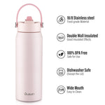 Oldley 24oz Insulated Water Bottle with Straw, Stainless Steel Water Bottle for Sports, Travel, School, BPA-Free Sports Bottles for Adult Kids, Leak-Proof, Pink