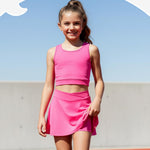 PATPAT Girls Skirt Sets Size 7-8 Years, Hot Pink Crop Tank Tops and Elastic Waisted Skorts 2 Piece Outfits, Girls Workout Outfits, Activewear Athletic Sets Summer Clothes