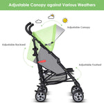 BABY JOY Lightweight & Compact Travel Stroller, Infant to Toddler, Adjustable Backrest & Canopy, Cup Holder, Storage Basket, 5-Point Harness, Easy Fold, Green