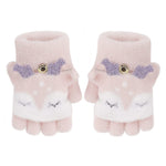 PURFUN Toddler Babies Cartoon Elk Short Gloves Girls Winter Warm Knitted Half Finger Gloves with Flip Top, Kids Cozy Thicken Christmas Elk Full-Fingered Gloves Hands Warmer Mittens for 1-3 Yrs