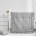 3 Pieces Crib Bedding Set Baby Ruffle Quilted Comforter with Fitted Sheet and Pillowcase - Cute Ruffled Shabby Chic Bedding Soft Blanket Design Gray