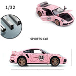 Toy Cars for Kids Age 3-8, Turbo S Alloy Diecast Model Car with Light & Sound, Toy Gifts with Display Base, Pull Back Sports RC Car Toys for Boys & Girls Pink