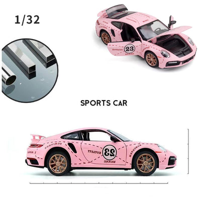 Toy Cars for Kids Age 3-8, Turbo S Alloy Diecast Model Car with Light & Sound, Toy Gifts with Display Base, Pull Back Sports RC Car Toys for Boys & Girls Pink