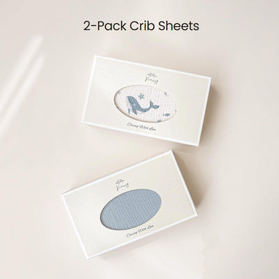 Konssy Muslin Crib Sheets 2 PCS, 100% Cotton Baby Crib Sheets for Standard Crib Mattress (28"x 52"), Soft and Breathable for Boys, Girls (Blue Whale,Blue)