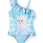 Disney Frozen Elsa Swimsuits for Girls UPF 50+ One Piece Bathing Suits Ruffle One Shoulder Summer Beach Swimwear Blue Quick Dry for Toddler Girls Size 2T