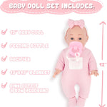 12'' Baby Doll in Gift Box - Toddler Baby Doll Set with Pacifier, Feeding Bottle, Blanket | Great Gift for 3+ Year Girls Pink